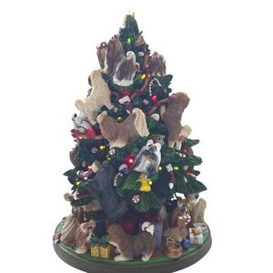Danbury Mint Shih Tzu Dog Christmas Tree Lighted Figurine (Rare) Working No Star